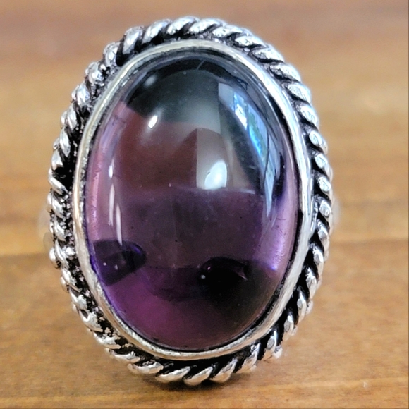 Vintage Jewelry - Native Amethyst Gemstone 925 Silver Ring Size 8 Women Bohemian Jewelry U…